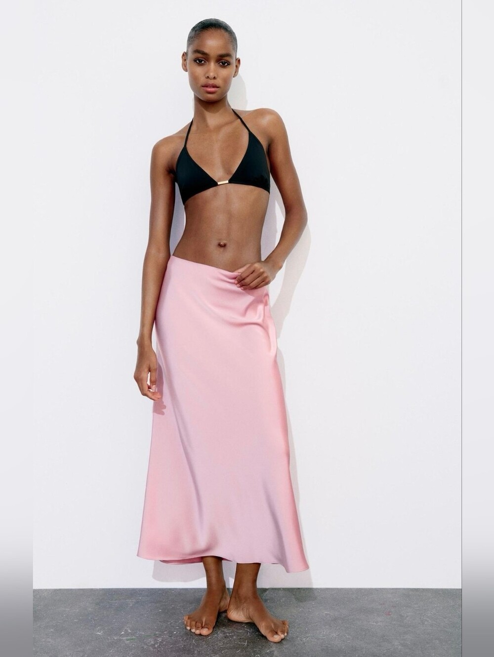 Zara Pink Satin Midi Skirt